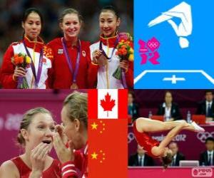 yapboz Podyum jimnastik kadın trambolin, Rosannagh Maclennan (Kanada), Huang Shanshan ve O Wenna (Çin) - Londra 2012-
